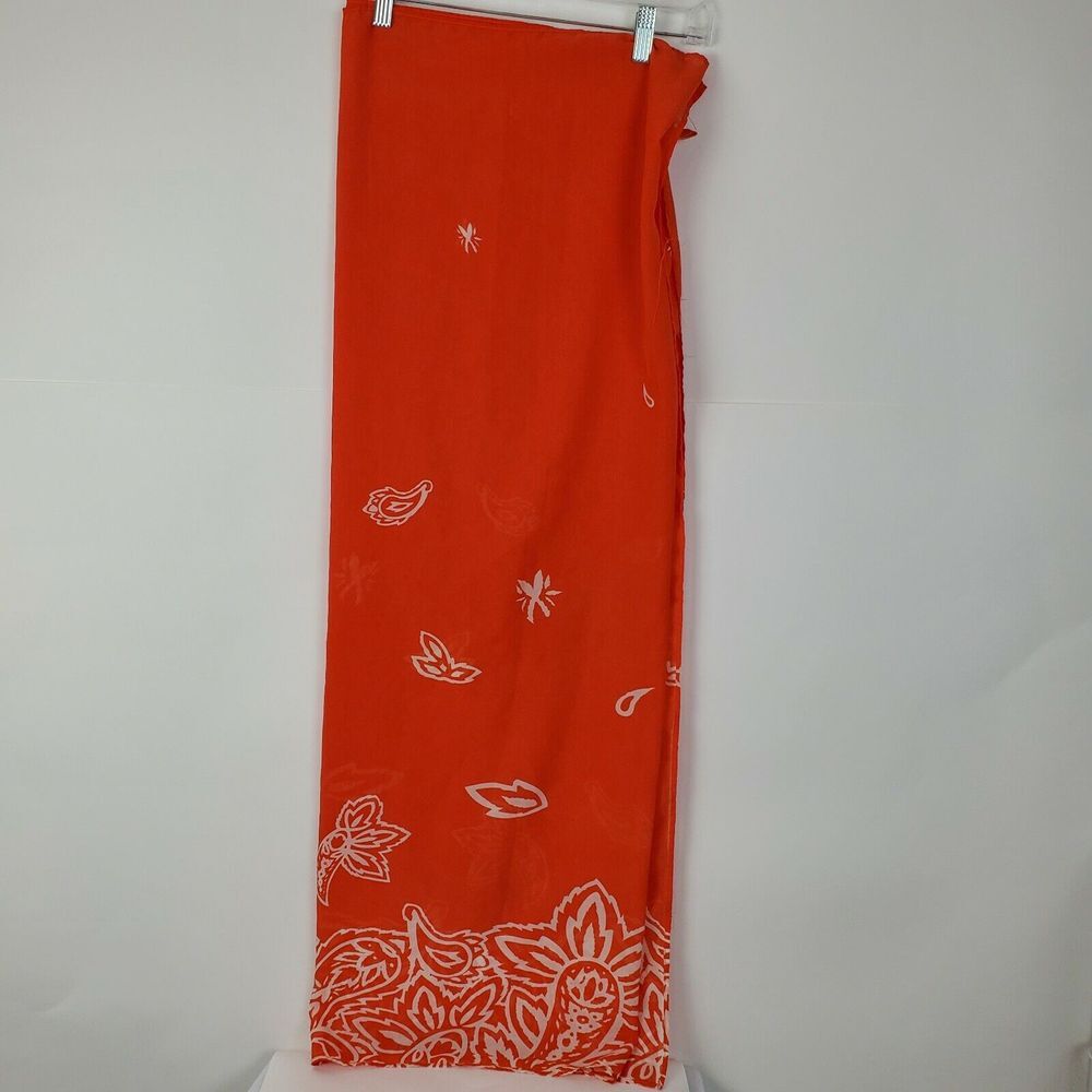 Estee Lauder Women's Orange Semi Sheer Floral Sarong Wrap Scarf‎